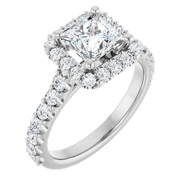 Princess White Gold Halo Moissanite Engagement Ring