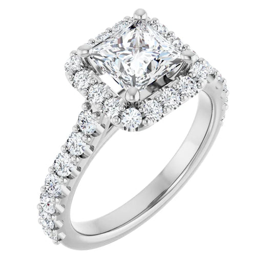Princess White Gold Halo Moissanite Engagement Ring