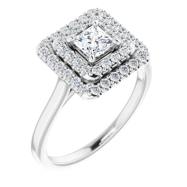 Princess White Gold Double Halo Solitaire Moissanite Engagement Ring