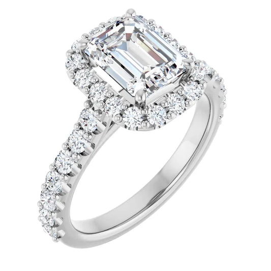 Emerald White Gold Halo Moissanite Engagement Ring