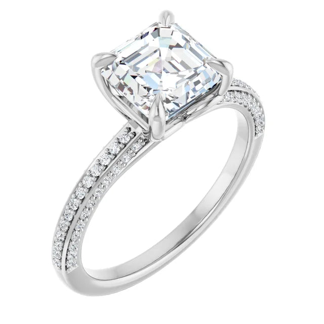 Asscher White Gold Pave Moissanite Engagement Ring