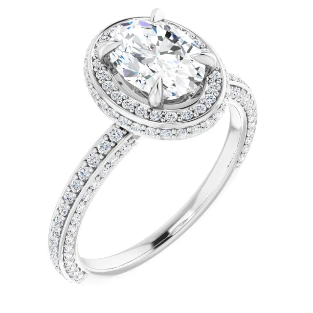 Oval White Gold Halo Pave Style Moissanite Engagement Ring