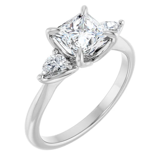 Princess White Gold Tri Stone Moissanite Engagement Ring