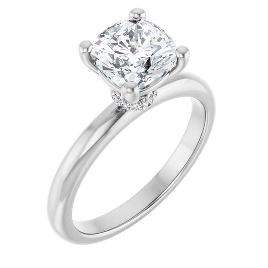 Cushion White Gold Solitaire Moissanite Engagement Ring