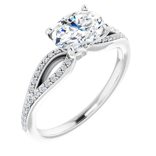 Oval White Gold East West Split Band Moissanite Engagement Ring