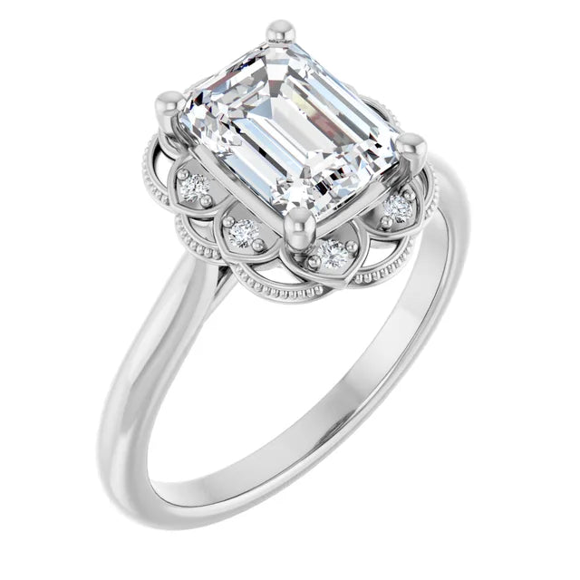 Emerald White Gold Halo Moissanite Engagement Ring