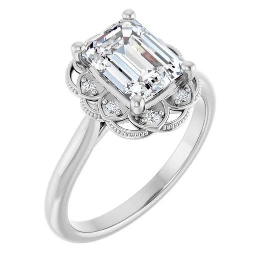 Emerald White Gold Halo Moissanite Engagement Ring