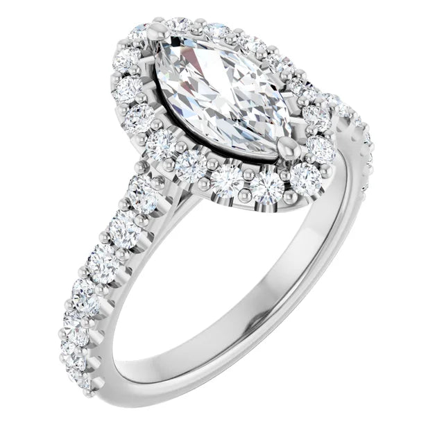 Marquise White Gold Halo Moissanite Engagement Ring