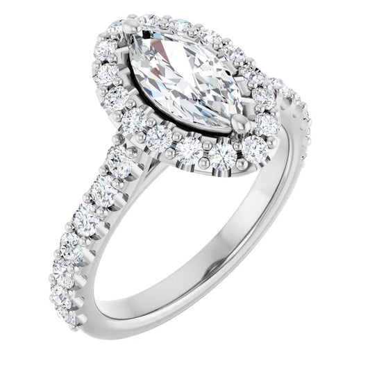 Marquise White Gold Halo Moissanite Engagement Ring