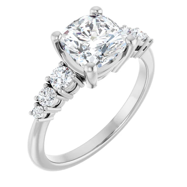 Cushion Multi Stone Accent Style Engagement Ring