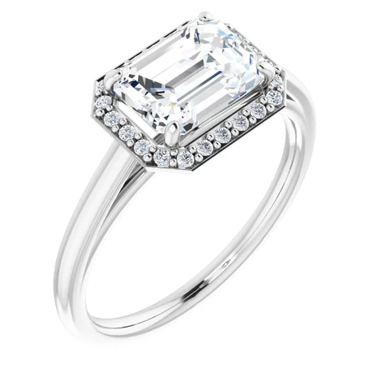 Emerald White Gold East West Halo Moissanite Engagement Ring