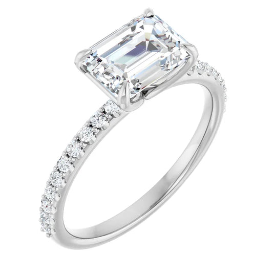 Emerald White Gold East West Pave Moissanite Engagement Ring