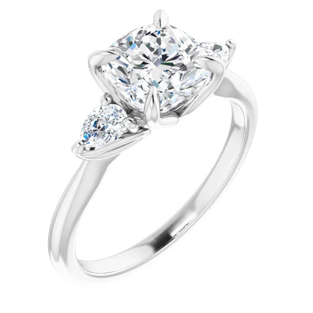 Cushion White Gold Tri Stone Moissanite Engagement Ring