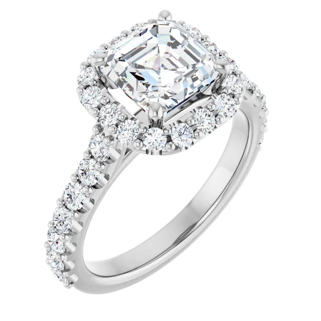Asscher White Gold Halo Moissanite Engagement Ring