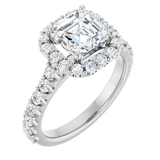 Asscher White Gold Halo Moissanite Engagement Ring