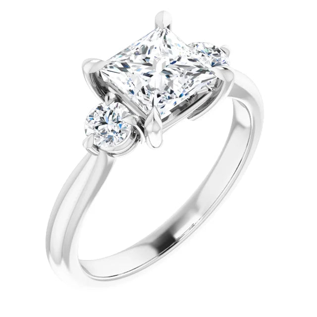 Princess White Gold Tri Stone Moissanite Engagement Ring