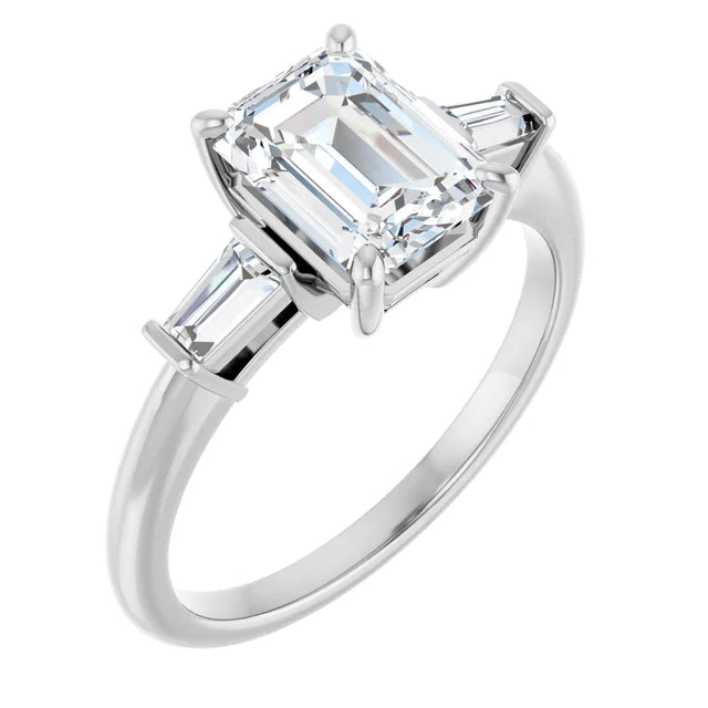 Emerald White Gold Baguette Accent Moissanite Engagement Ring