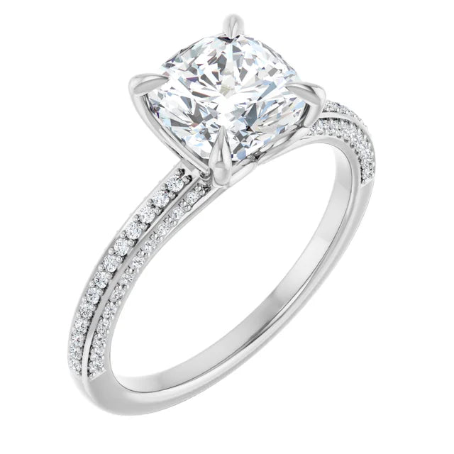 Cushion White Gold Pave Moissanite Engagement Ring