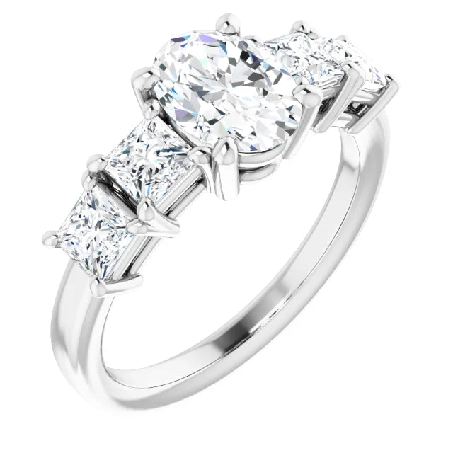 Oval Multi Stone Accent Style Engagement Ring