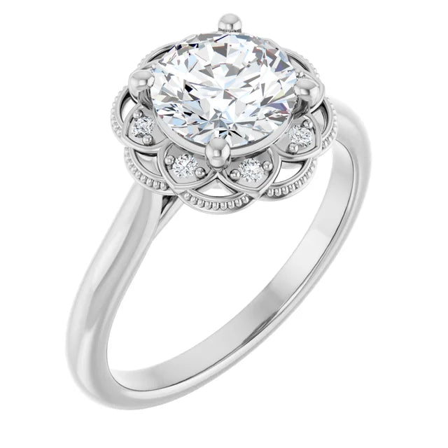 Round Brilliant White Gold Halo Moissanite Engagement Ring