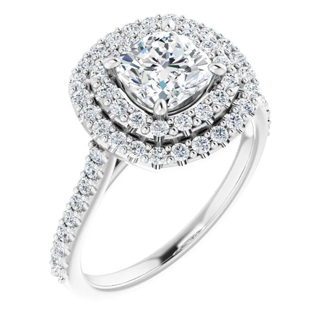 Cushion Double Halo White Gold Moissanite Engagement Ring