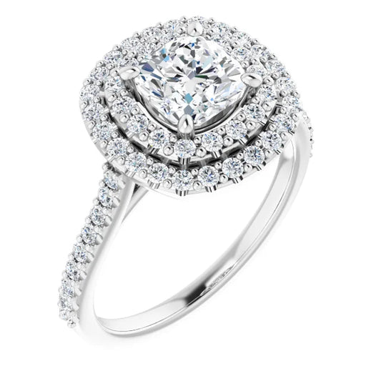Cushion Double Halo White Gold Moissanite Engagement Ring