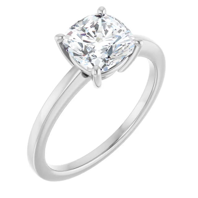Cushion White Gold Solitaire Moissanite Engagement Ring