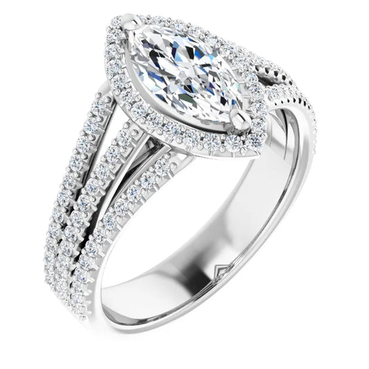 Marquise White Gold Halo Split Pave Moissanite Engagement Ring