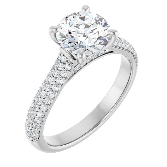 Round Brilliant White Gold Pave Moissanite Engagement Ring