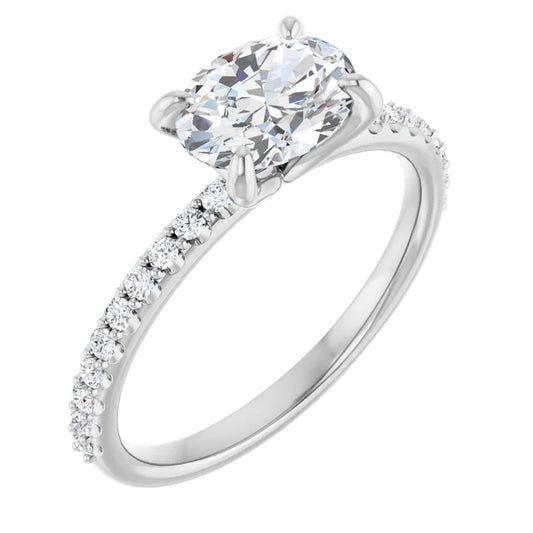 Oval White Gold East West Pave Moissanite Engagement Ring