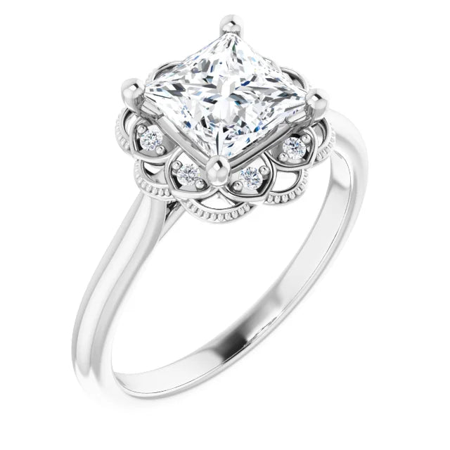 Princess White Gold Halo Moissanite Engagement Ring