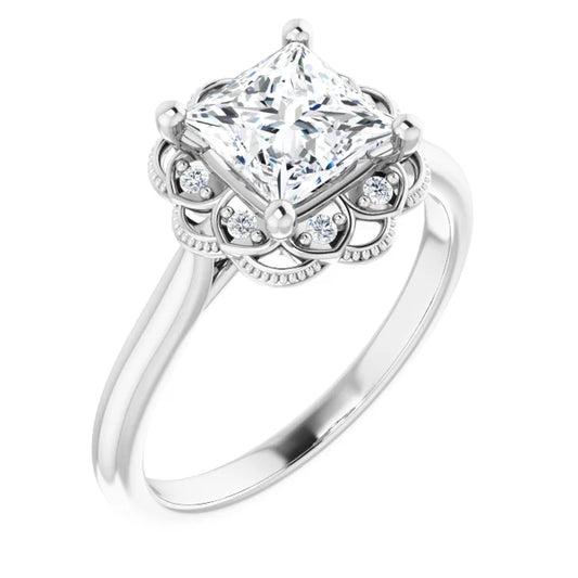Princess White Gold Halo Moissanite Engagement Ring