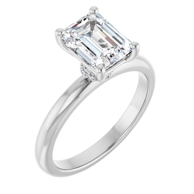 Emerald Low Hidden Halo Solitaire Engagement Ring
