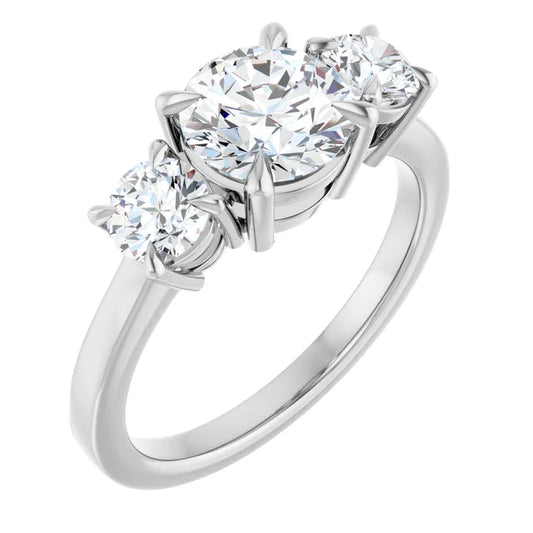 Round Brilliant White Gold Tri Stone Moissanite Engagement Ring