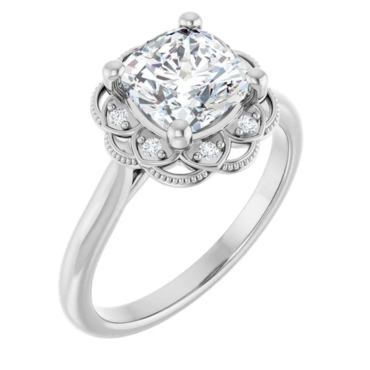 Cushion White Gold Halo Moissanite Engagement Ring
