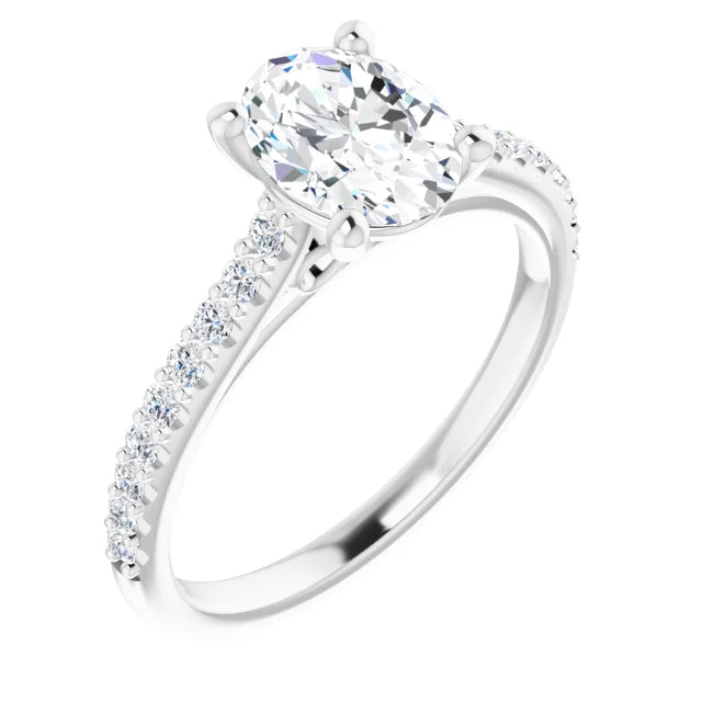 Oval White Gold Pave Style Moissanite Engagement Ring