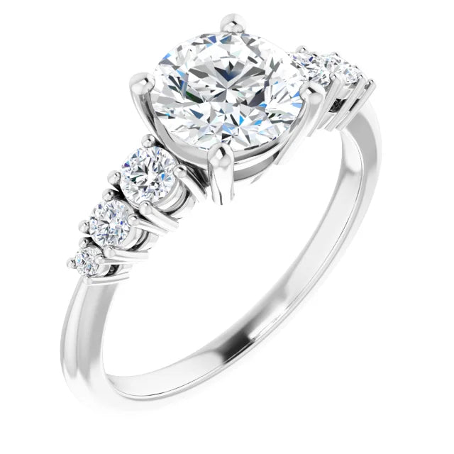 Round Brilliant Multi Stone Accent Style Engagement Ring