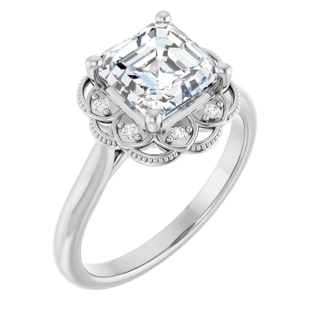 Asscher Antique Inspired Design Engagement Ring
