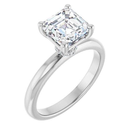 Asscher White Gold Solitaire Moissanite Engagement Ring