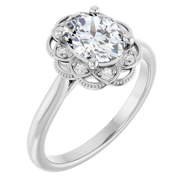 Oval White Gold Halo Moissanite Engagement Ring