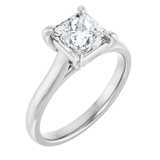 Four Claw Princess White Gold Solitaire Moissanite Engagement Ring
