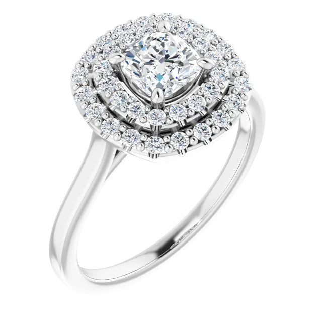 Cushion White Gold Double Halo Solitaire Moissanite Engagement Ring