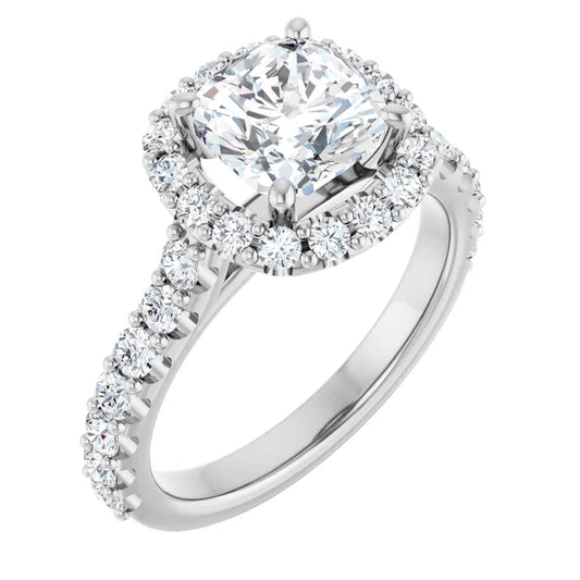 Cushion White Gold Halo Moissanite Engagement Ring