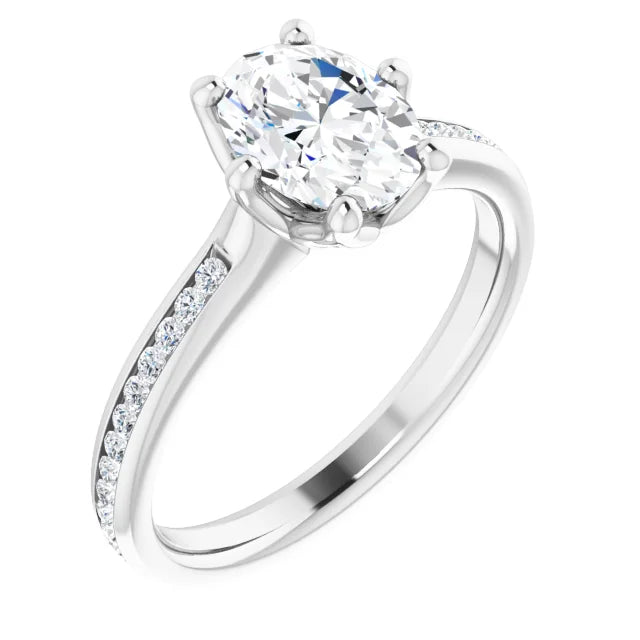 Oval Six Claw Channel Set Style Engagement Ring