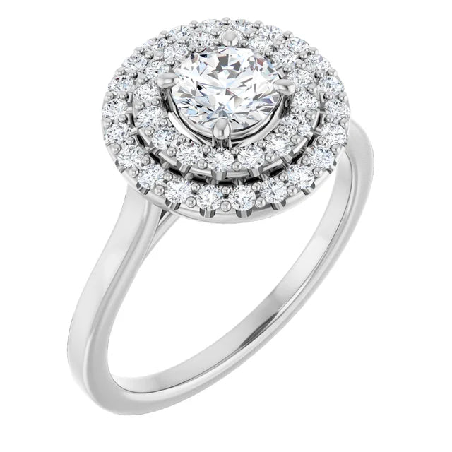 Round Brilliant White Gold Double Halo Solitaire Moissanite Engagement Ring