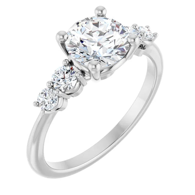 Round Brilliant Multi Stone Accent Style Engagement Ring