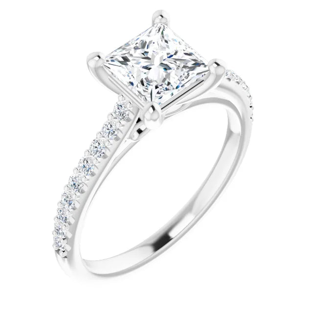 Princess White Gold Pave Style Moissanite Engagement Ring