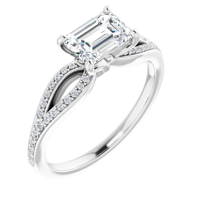 Emerald White Gold East West Split Band Moissanite Engagement Ring