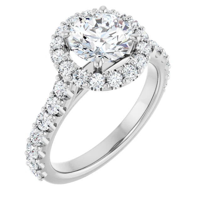 Round Brilliant White Gold Halo Moissanite Engagement Ring