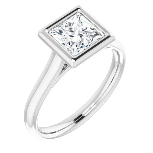 Princess White Gold Solitaire Bezel Moissanite Engagement Ring